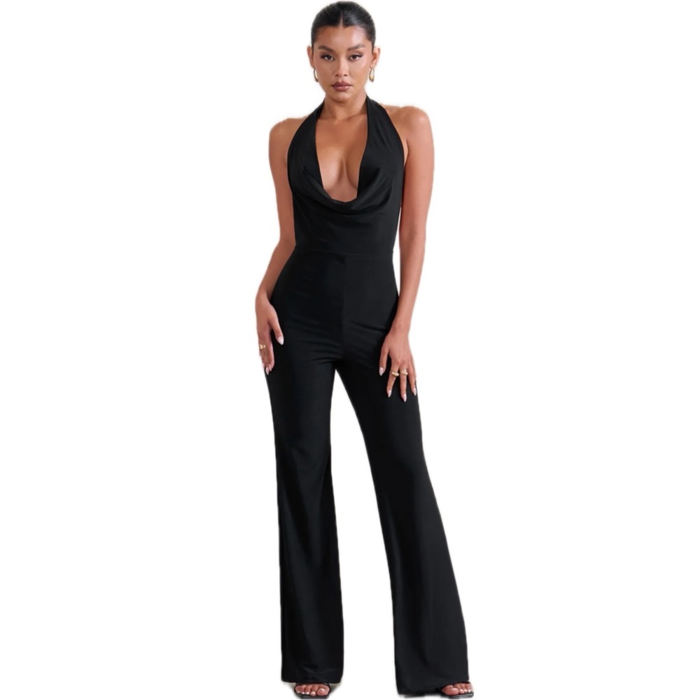 Club L London Rhyla Black Cowl Neck Jumpsuit Size 6